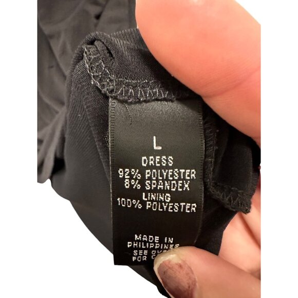 👗 2/$30Black Plunging Neckline Cocktail Dress Gold Buckle Accent & Pockets sz L - Picture 7 of 8